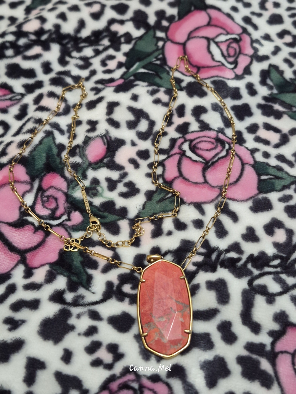 Kendra Scott Faceted Reid Burnt Sienna Howlite Necklace Vintage Gold